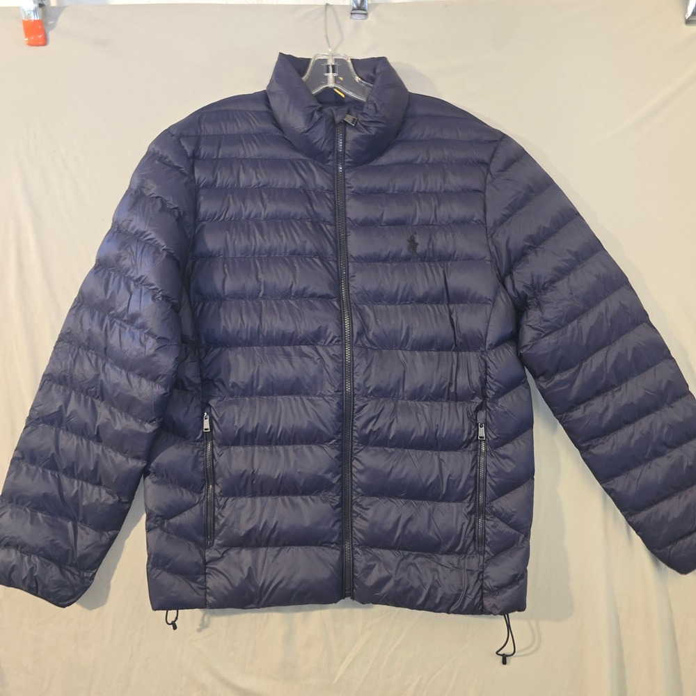 Polo Ralph Lauren Puffer Jacket Medium Mens Navy Blue Packable Quilted Full Zip